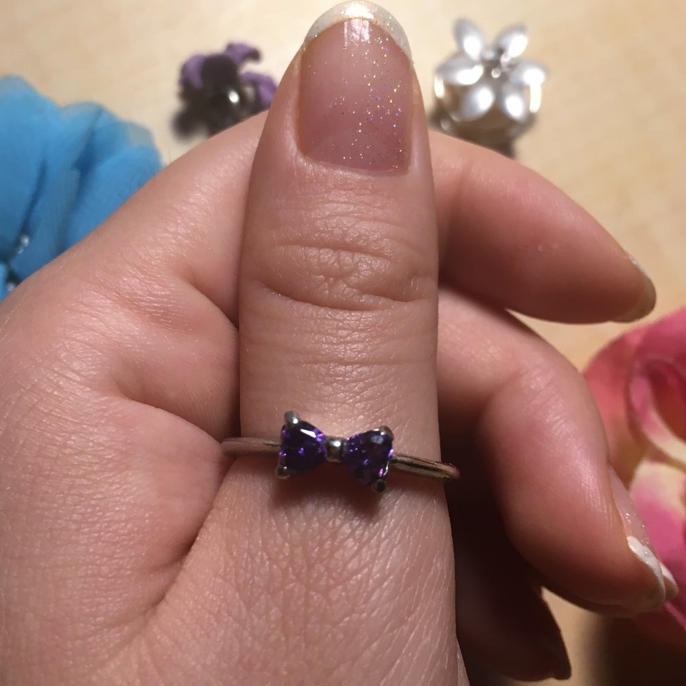 Silver-colored Ring with a Cute Purple Bow